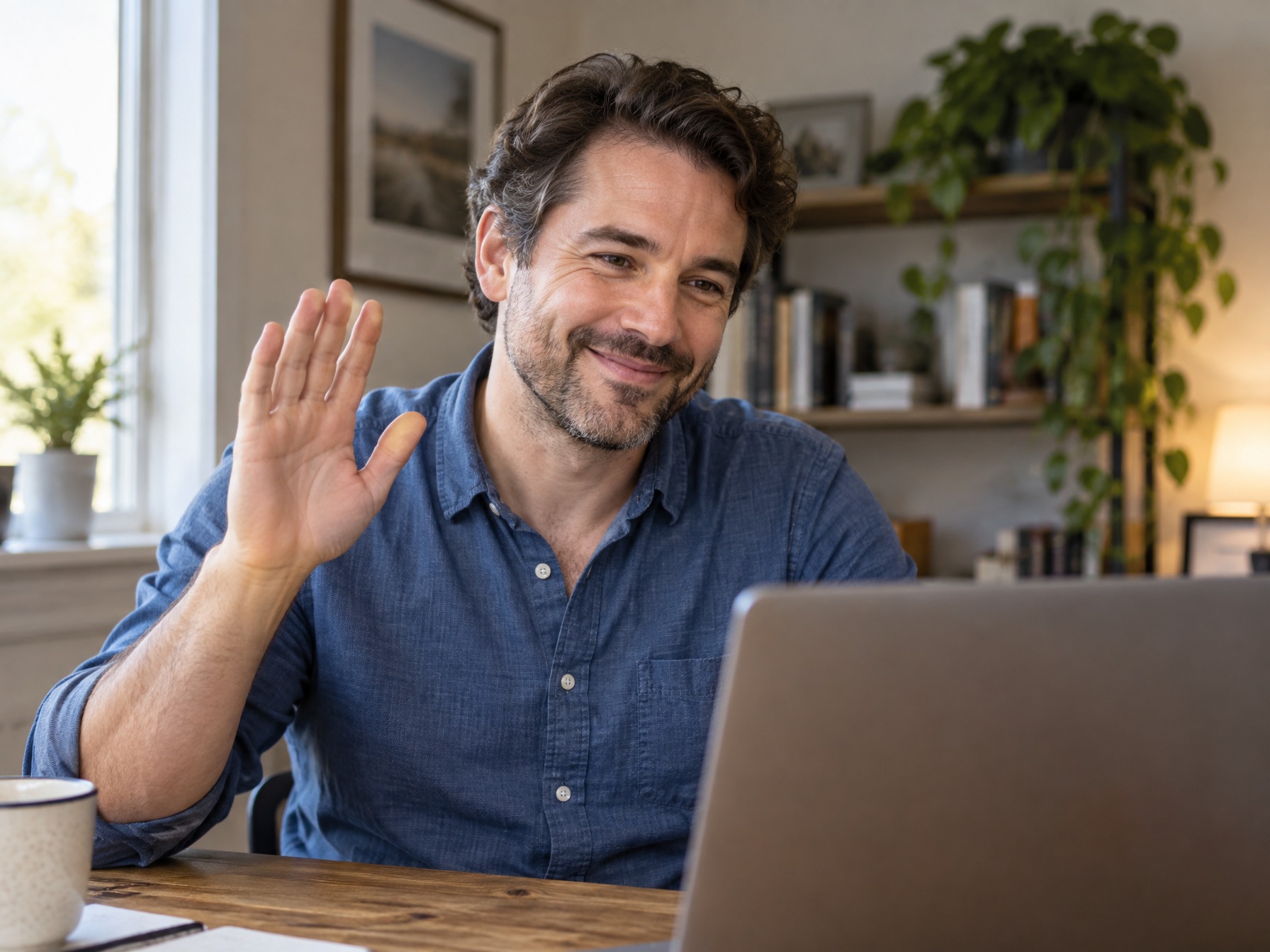 A colleague waving while recording a farewell message