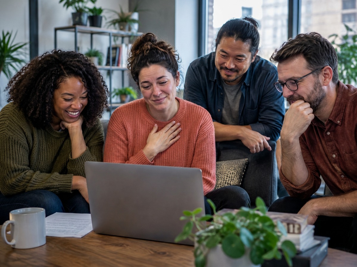 Colleagues watching a heartfelt video together