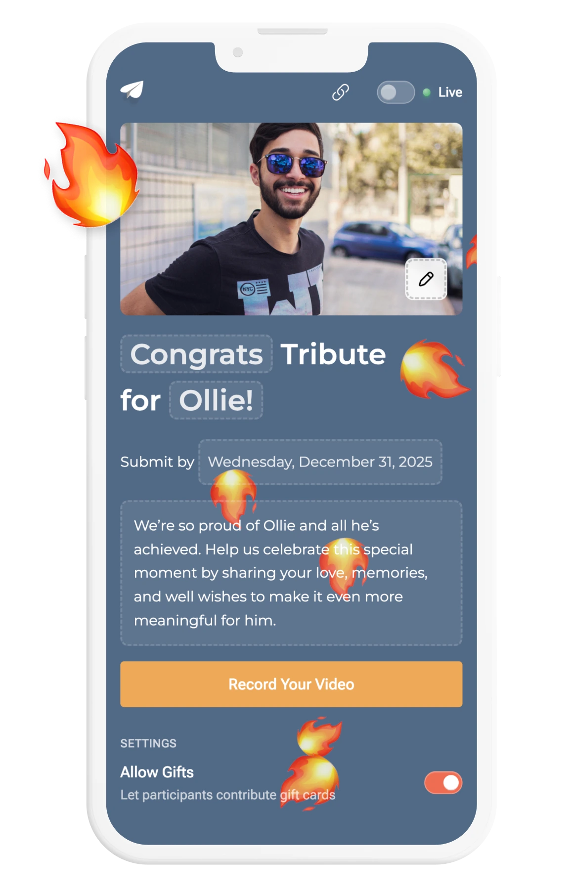 Personalize a Tribute page with a photo, theme, and welcome message